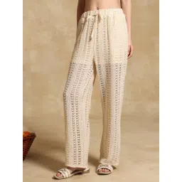KAZO Beige Self Pattern Casual Trousers-picture-29