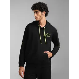 Kazo Black Regular Fit Printed Hooded Sweatshirt-picture-32