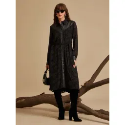 Kazo Black Textured Shirt Dress With Belt-picture-43