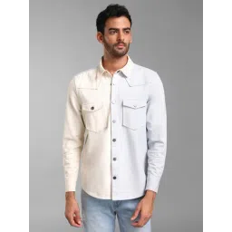 Kazo Blue & Beige Regular Fit Denim Shirt-picture-34