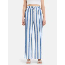 Kazo Blue & White Striped Relaxed Fit High Rise Pants-picture-29