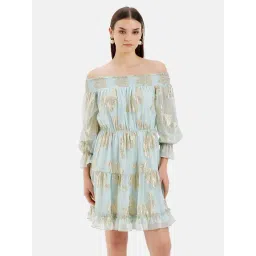 Kazo Blue Textured A Line Dress-picture-17