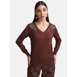 Kazo Brown Cotton Embellished Pullover-picture-38