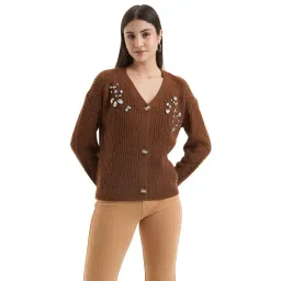 Kazo Brown Embellished Cardigan-picture-25