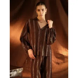 Kazo Brown Plain Long Sleeves Shirt-picture-31