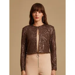 Kazo Brown Silk Embellished Shrug-picture-20