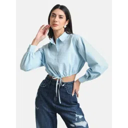 Kazo Drawstring Detail Crop Shirt-picture-23