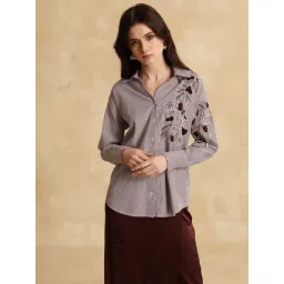 KAZO Grey Stripes Relaxed Fit Shirt-picture-31