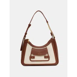 Kazo Off White & Brown Textured Small Hobo Bag-picture-16