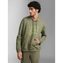 Kazo Olive Regular Fit Printed Unisex Hooded Sweatshirt-picture-14