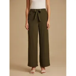 Kazo Olive Straight Fit High Rise Elasticated Pants-picture-45