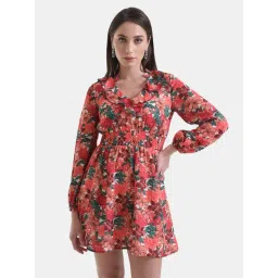 Kazo Peach Floral Print Skater Dress-picture-18