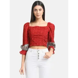 Kazo Red Printed Crop Top-picture-25
