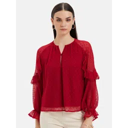 Kazo Rosa Ruffle Detail Raglan Sleeve Chiffon Top-picture-12