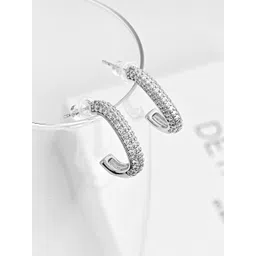 Kazo Silver-Plated Contemporary American Diamond Half Hoop Earrings-picture-16