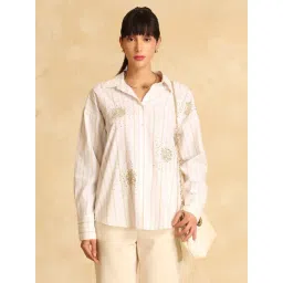 Kazo White Embroidered Casual Shirt-picture-20