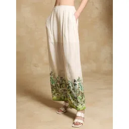KAZO White Printed Casual Trousers-image-26