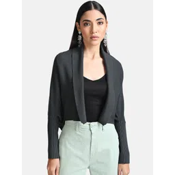Kazo Women Black Acrylic Lightweight Crop Open Front Jacket image 1