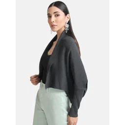 Kazo Women Black Acrylic Lightweight Crop Open Front Jacket image 2