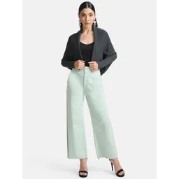 Kazo Women Black Acrylic Lightweight Crop Open Front Jacket image 5