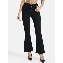 Kazo Women Black Flared High-Rise Stretchable Jeans With Button Detail-picture-18