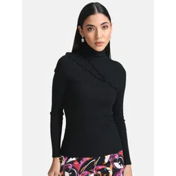 Kazo Women Black Ribbed Pullover-picture-21