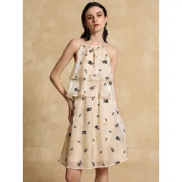 Kazo Women Floral Shoulder Straps Layered A-Line Dress-picture-10