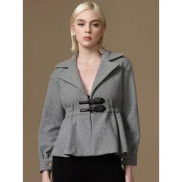 Kazo Women Lapel Collar Long Sleeves Crop Open Front Jacket-picture-39