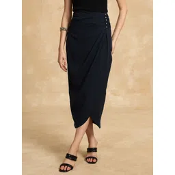 Kazo Women Navy Blue Tulip Midi Skirts-picture-30