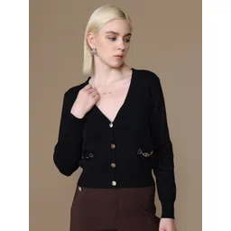 Kazo Women V-Neck Buckle Detail Cardigan-picture-10