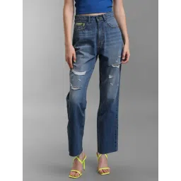 KZ07 by Kazo Blue Distressed Regular Fit High Rise Jeans-picture-17