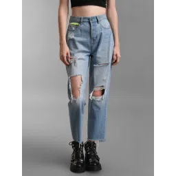 KZ07 by Kazo Blue Distressed Regular Fit High Rise Jeans-picture-20