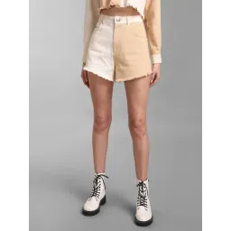 KZ07 by Kazo Off White & Beige Color-Block Denim Shorts-picture-46