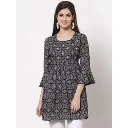 KBZ Women Blue Ethnic Motif Printed Longline Top-picture-32