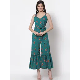 KBZ Women Turquoise Blue & Pink Printed Basic Jumpsuit-picture-22