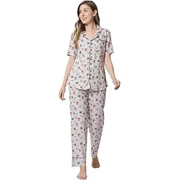 kbz Women's Rayon Printed Rayon Night Suit (White)-picture-15