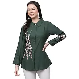 kbz Women's Stylish Rayon Embroidered Top for Girls Stylish and Comfortable (Green_L)-picture-11