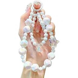 KC Keychain Phone Wrist Strap Pearl Beaded Mobile Phone Cute Charm Hanging Bracelet Marble Pearl Star Cute Charm For Phone/Purse/Camera/Bags, Case Cover For Girls Women White-picture-19