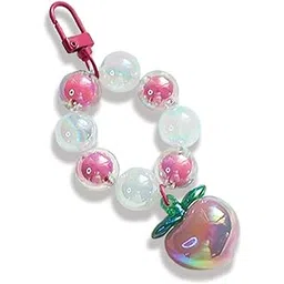 KC Pearl Beads Peach Lanyard Keychain Mobile Chain Charm Hanging, Phone Pendant Wrist Bracelet Holder | Purse, Camera, Mobile Cover Charm Strap Smartphone Case For Girls Women (Pink)-picture-21