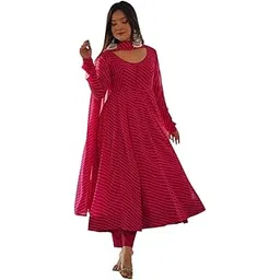 kd Women Floral Print Anarkali Kurta with Pant and Dupatta Set Anarkali Kurti for Women Georgette Anarkali Dress, Full Sleeve-picture-53