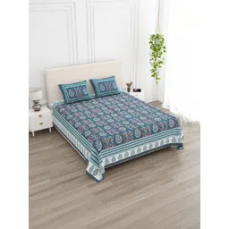 KD PRINTS Blue & White Floral 300 TC King Bedsheet with 2 Pillow Covers-picture-28