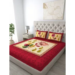 KD PRINTS Red & White Floral 180 TC King Bedsheet with 2 Pillow Covers-picture-28