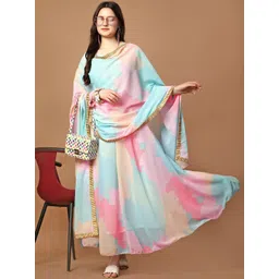 Kedar Fab Abstract Printed Empire Georgette Ethnic Dresses With Dupatta-picture-35