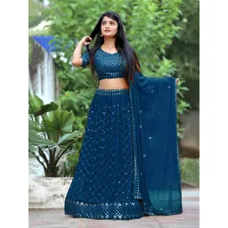 Kedar Fab Embroidered Sequinned Semi-Stitched Lehenga & Unstitched Blouse With Dupatta-picture-29