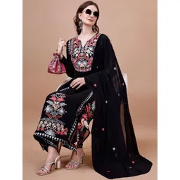 Kedar Fab Floral Embroidered Thread Work Georgette Straight Kurta With Palazzo And Dupatta-picture-17
