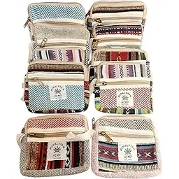 Kedar Kripa Himalayan Hemp Ethnic Pattern Square Pouch Set(Pack of 10) Traditional Woven Design, Multicolor Striped Canvas Bags with Zipper Closure, (10 Pieces)-picture-16