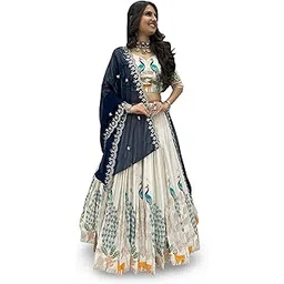 kedarfab Women's Chinnon Sequins Embroidered Lehenga Choli With Dupatta Set (Deer)-picture-48