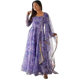 kedarfab Women's Georgette Floral Print Anarkali Gown with Dupatta Set | Dress for Women-picture-38