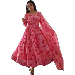 kedarfab Women's Georgette Floral Printed Anarkali Gown with Dupatta Set-picture-42