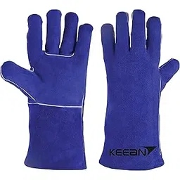 KEEAN ARC/MIG/TIG 14 inch Welding Gloves Blue Heat&Fire Resistant at 500°C Leather Cut Proof Gaunlets with Kevlar Stitching, Extreme High Temperature Hot Thermal Work Safety Protective Heavy Duty-picture-33